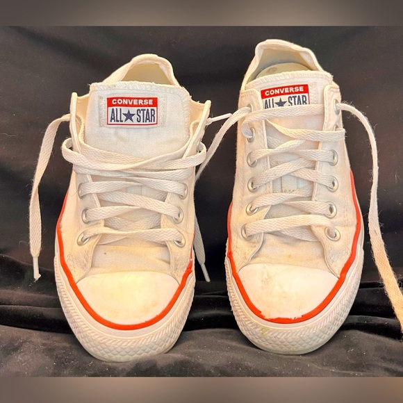 Converse All Star White Sneakers Womens 7 Distressed Grunge Punk Guitar Skater - Picture 1 of 17